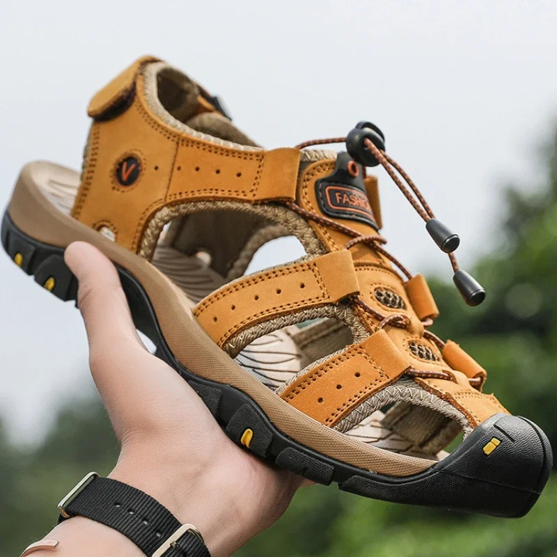 2023GenuineLeatherMenShoesSummerNewMensSandalsFashionSandals