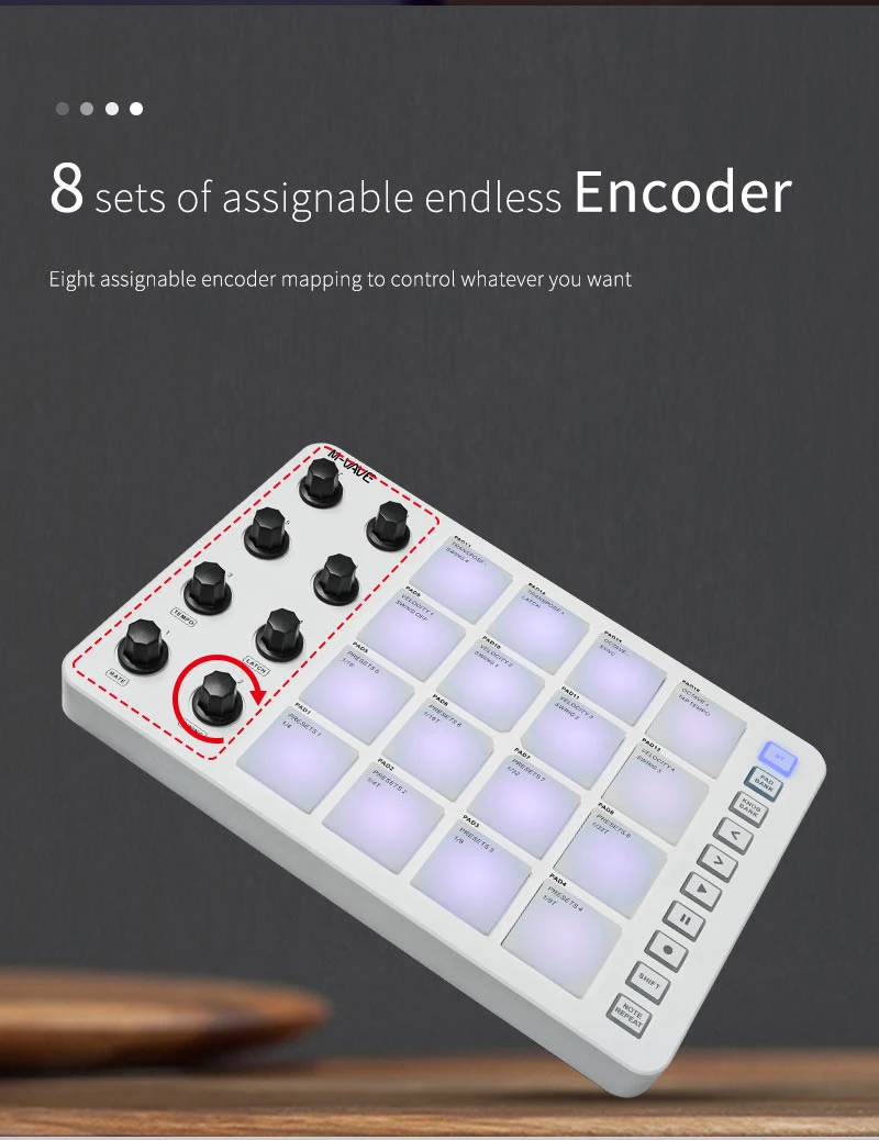 Electronic Musical Instrument Midi Control Keyboard M-Vave SMC-PAD LaunchPad design port&aacute;til controlador MIDI sem fio bateria recarreg&aacute;vel 16 RGB