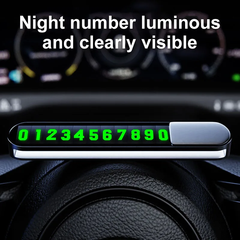 

Car Temporary Parking Number Card Metal Phone Number Plate Universal Interior Dashboard Parking Number Card Accessories