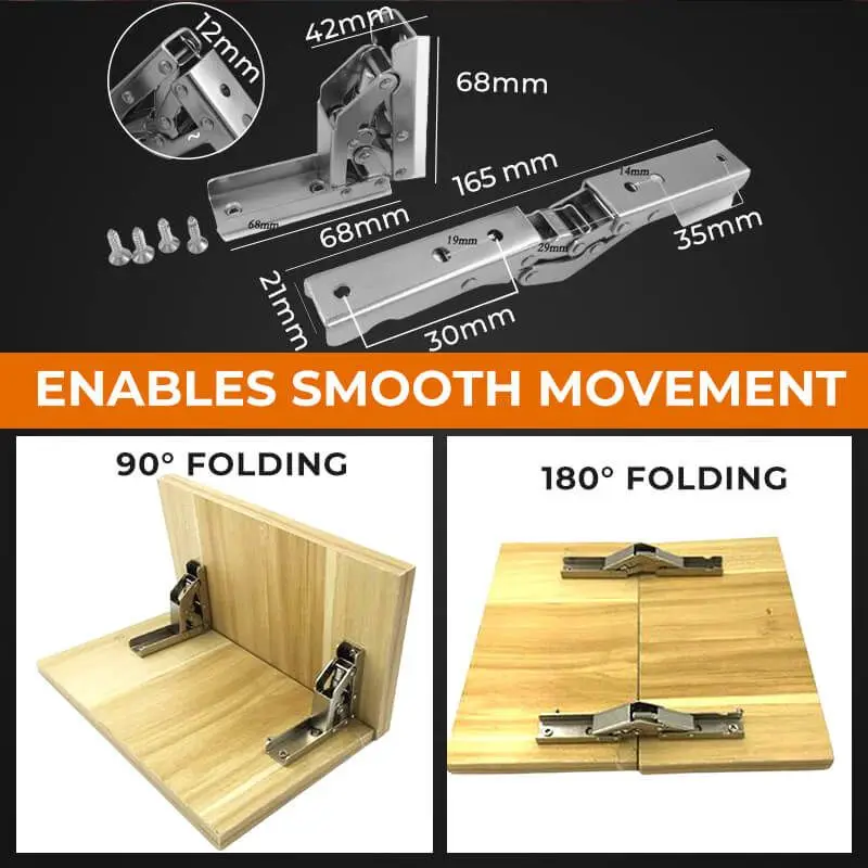 GoFJ 90 Degree Folding Hinge Easy to Install Invisible Bracket Folding Table  Leg Extension Hinge for Table 