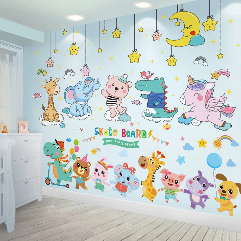 

Creative Animals Wall Stickers Decor DIY Cartoon Stars Moon Wall Decals for Kids Rooms Baby Bedroom Nursery Home Decoration