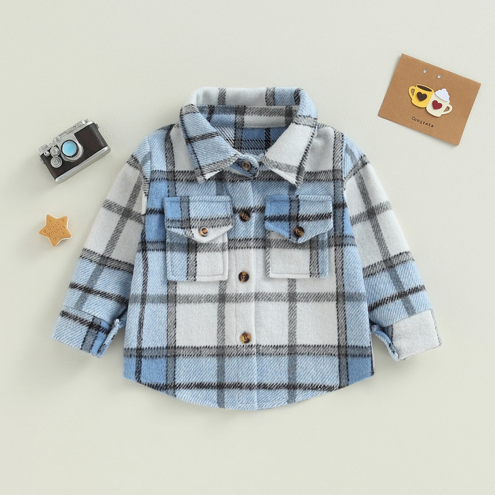 Toddler Jackets Fall Winter For Boys Long Sleeve Turn-Down Collar Button-Down Plaid Shirts Coat Children Outerwear Clothes