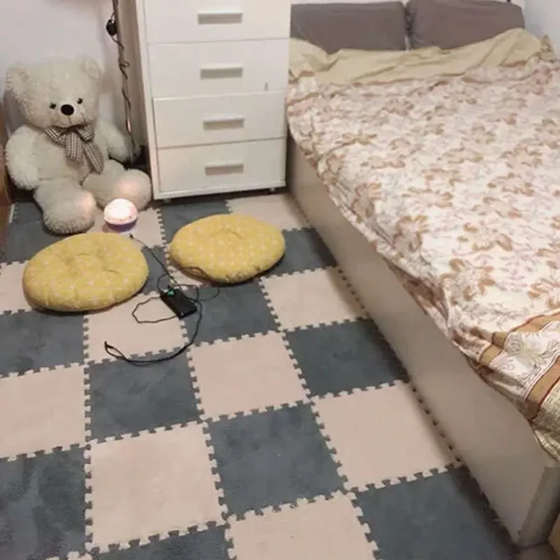 Warm and Soft Plush Carpet with Interlocking Eva Foam Puzzle Pieces for Children's Play Area Rugs Rug Bedroom Bedrooom Foot Mat