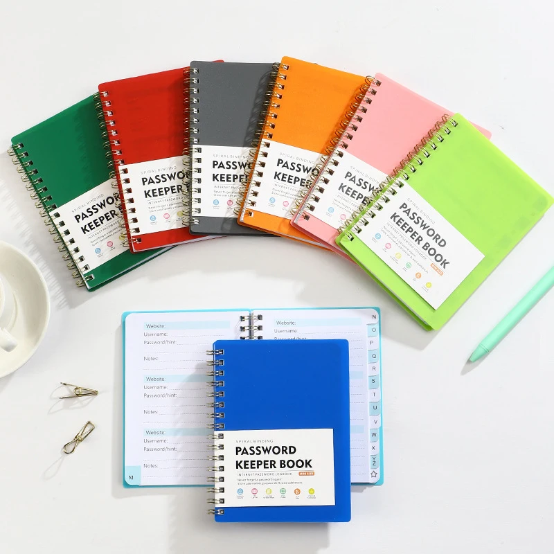 A6 PP Cover Coil Password Notebook With Letter Index Label Internet Login Password Address Book Schedule Plan Journal Stationery