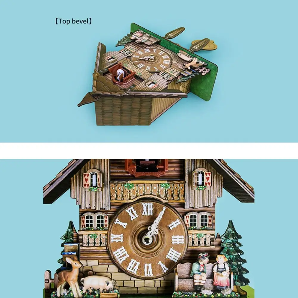 Clock Wall Wooden Wood Pendulum Vintage Clocks Cuckoo Kids Bird Hanging Retro 3D Chiming Decor Forest Silent Decorative Room - 4