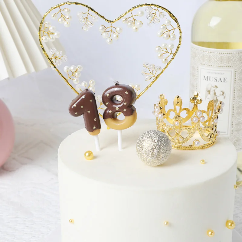 

1pc Cute Donut Candle Chocolate Number 0-9 Number Birthday Candles Cake Topper Candle Ornaments Sweet Birthday Party Things