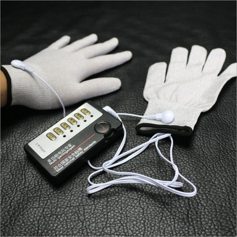 BDSM Flirting Sex Toys, Electric Shock Conductive Fiber Massage Gloves, With Wire, Electro Stimulation Breast Clitoris Body Massage, electro sex toys,electric sex toys
