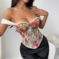 Vêtements pour femmes, nouvelle Niche, Style rétro, Jacquard, Style Court, soutien de la poitrine, os de poisson, impression colorée, Corset sous le buste 3