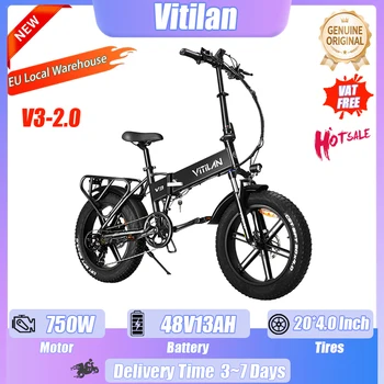 Vitilan V3 Fold E-Bike 750W Motore 48V13AH Viaggio Pendolarismo Bicicletta Elettrica Per Adulti 20*4.0 pollici Pneumatico Bici Elettrica 1 Anno di Garanzia