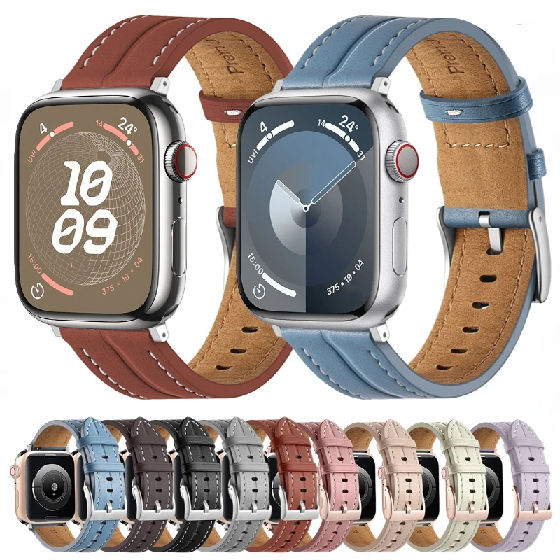 Leather Strap for Apple Watch Ultra2 9 8 7 49mm 45mm 41mm Manual Needlework Watchband IWatch 6 5 4 3 SE 44mm 42mm 40mm Correa