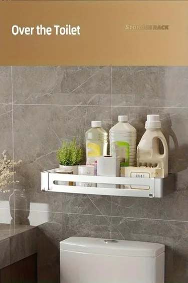 White Wall-Mounted Bathroom Storage Rack - Triangular Square Organizer