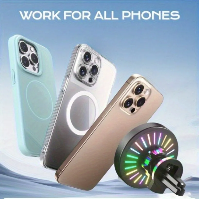 Magnetic Wireless Car Charger with RGB Lighting and Air Vent Mount
