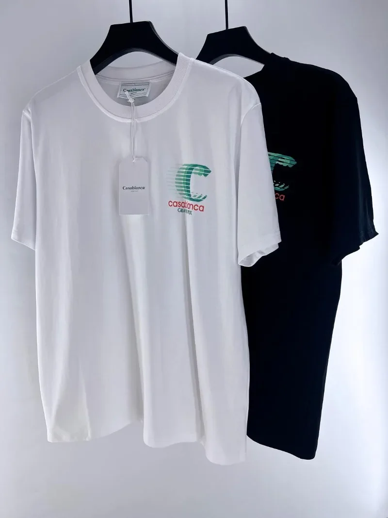 

High Quality White Black Casablanca T Shirt Men Women Loose Tee Casual T-Shirts