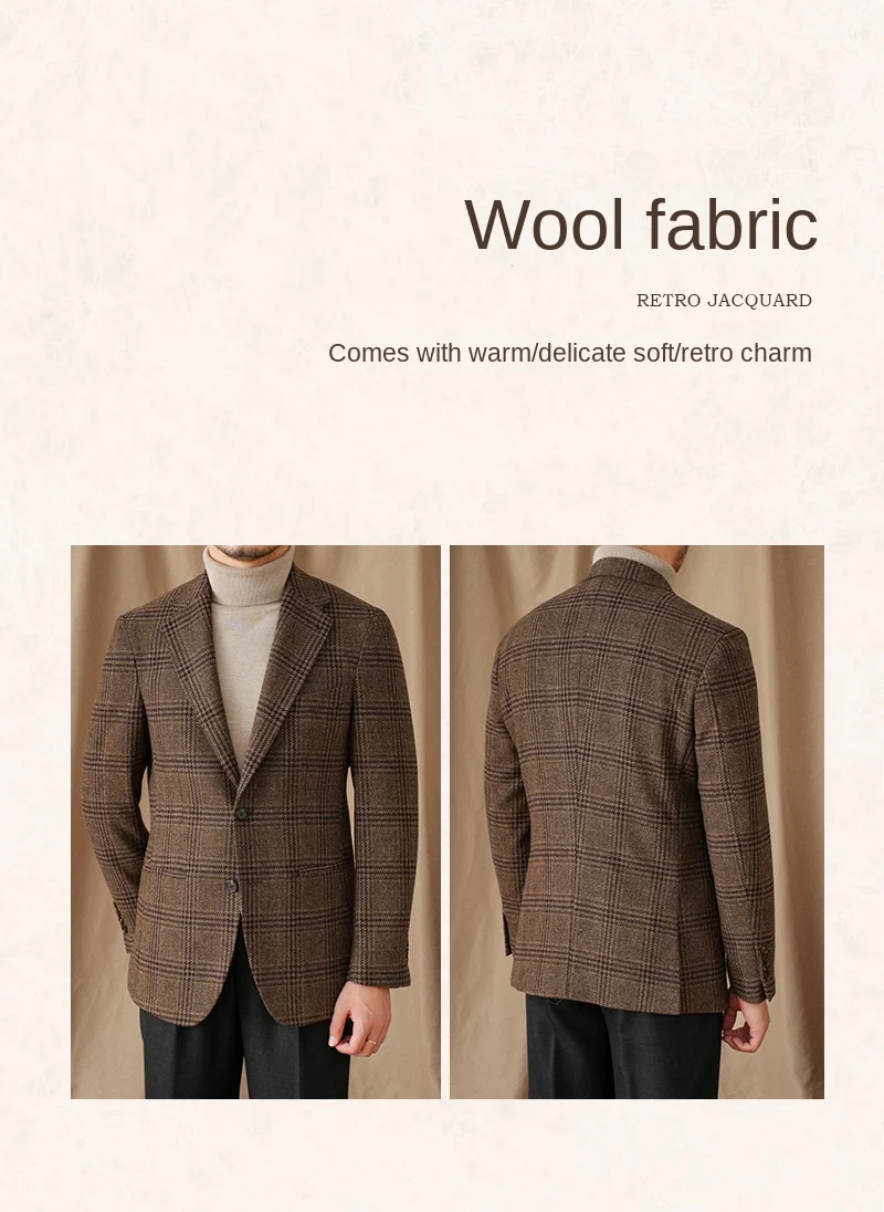 Mr. Lu San 50 % Wolle Prince Ge Coffee Retro-Anzug Herbst/Winter Italienischer Gentry Warm High-Setting-Anzug Herren – Detail 5