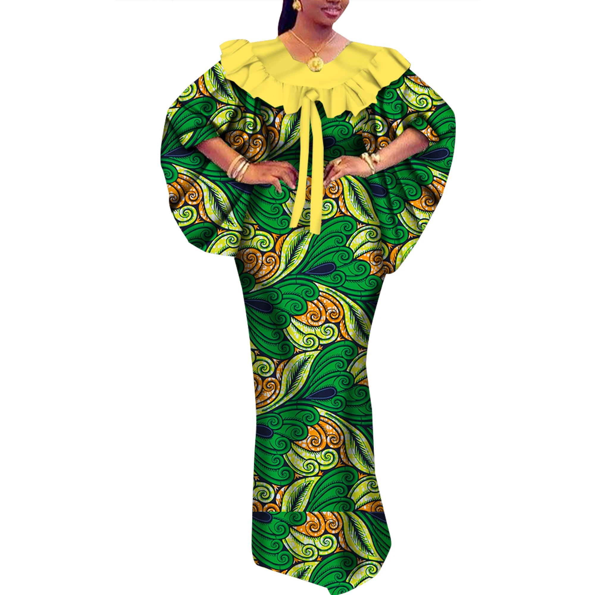 African Dresses for Women Wedding Ruffle Collar Maxi Long Dashiki Party Dress Elegant African Outfits for Women Plus Size Wy9826