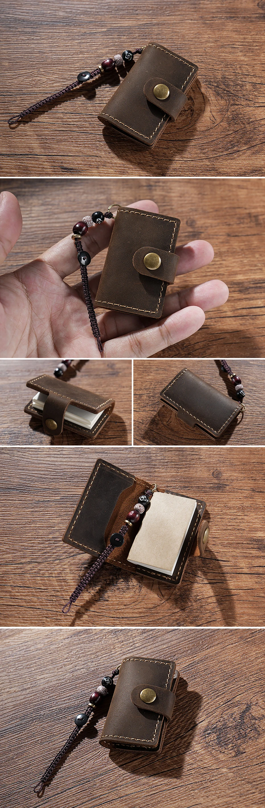 Niedliches kleines Leder-Notizbuch, Mini-Taschen-Notizblock, Reise-Skizzenbuch, Planer, Tagebuch, Retro-Rindsleder-Einband, Broschüre, Weihnachten, Hochzeit – Detail 2