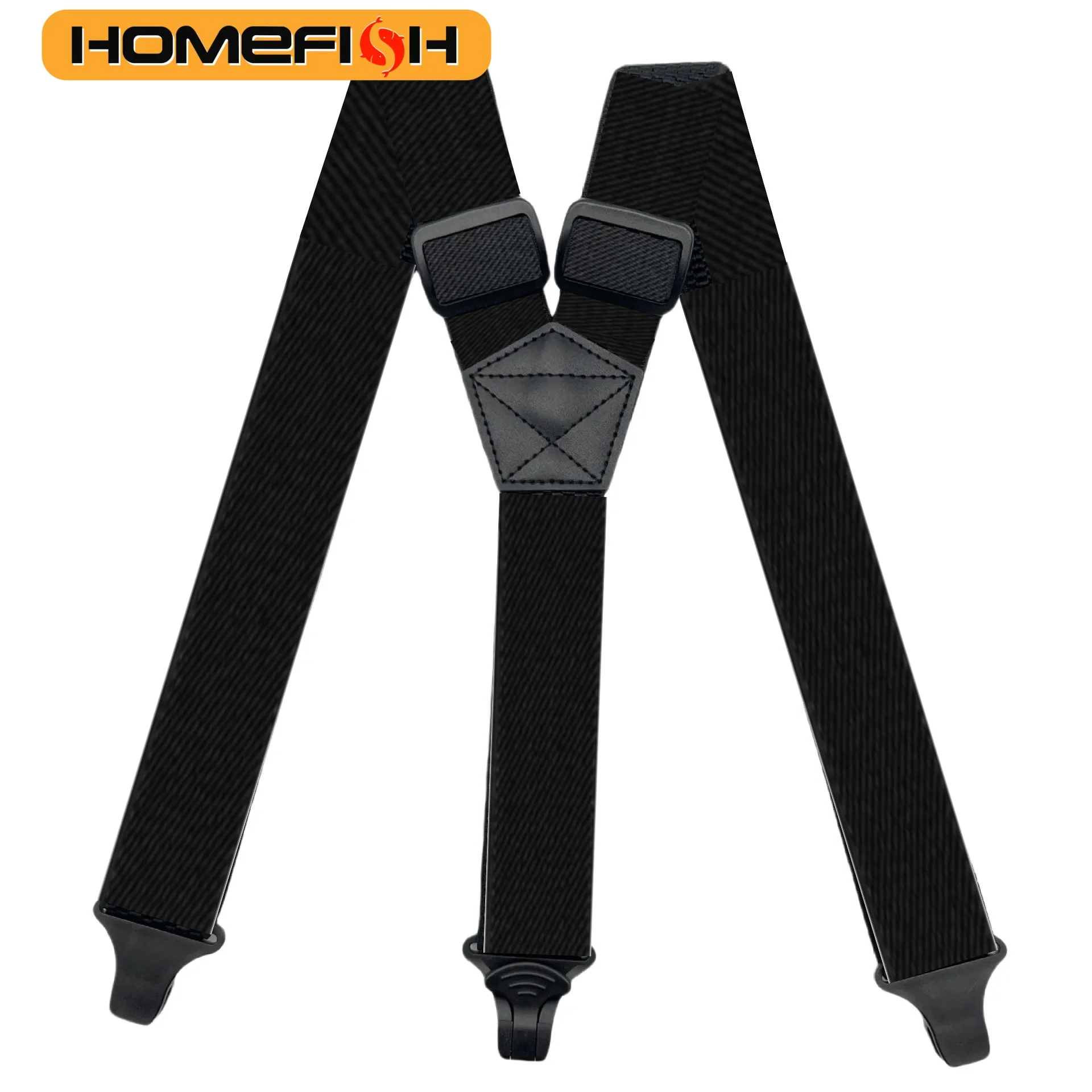 Heavy Duty Work Suspenders for Men 3.8cm Wide X-Back with 3 Plastic Gripper Clasps Adjustable Elastic Trouser Pants Braces-Black