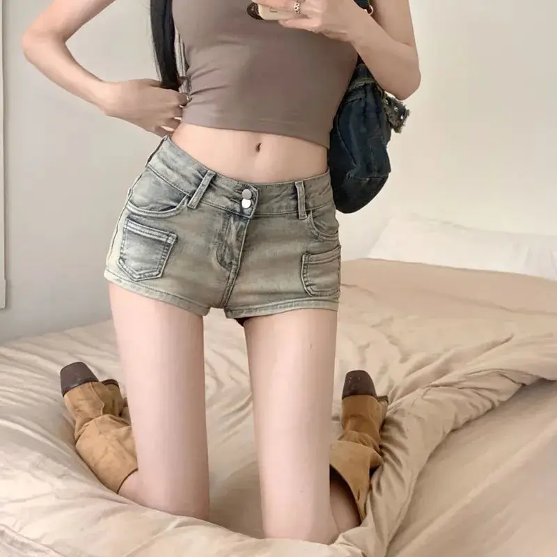 Spicy Girls Sexy Low Waist Skinny Denim Shorts Women Summer Streetwear Fashion Vintage Light Colour Slim Min UltraShort Jeans