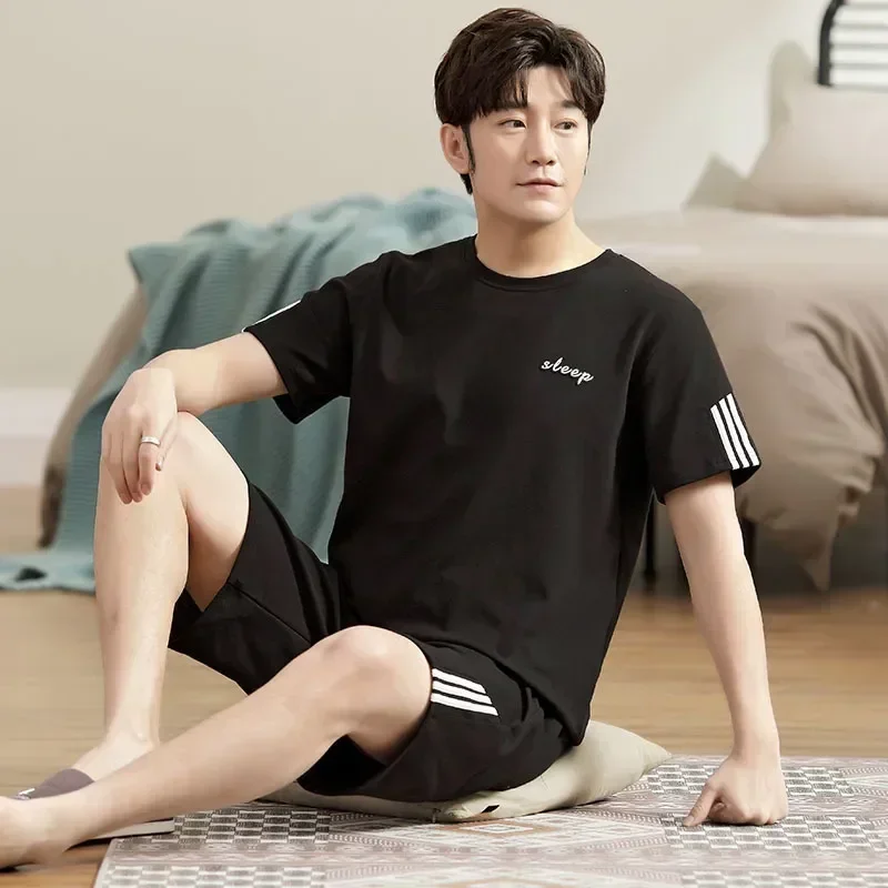 

Men's Nightwear Shorts 2 Pieces Clothes Pyjama Male Man Fashion Pajamas Home Cotton Set Homewear Korean Tops Sleeping