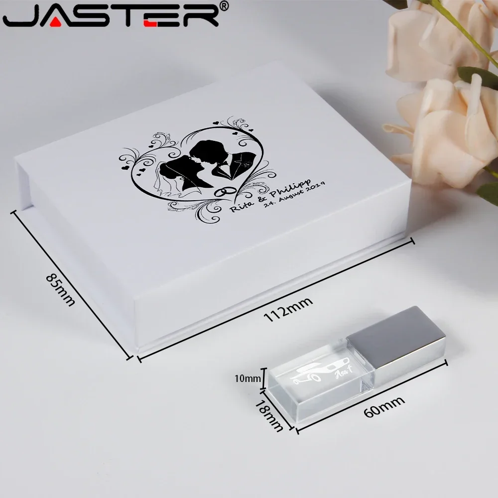 Jaster Rosa Ouro Cristal Caneta Drive2.0 128gb 64gb Ouro Cristal 32gb 16gb Usb Vara Livre Logotipo Personalizado Caixa de Papel Branco Casamento Presentes - Imagem 6