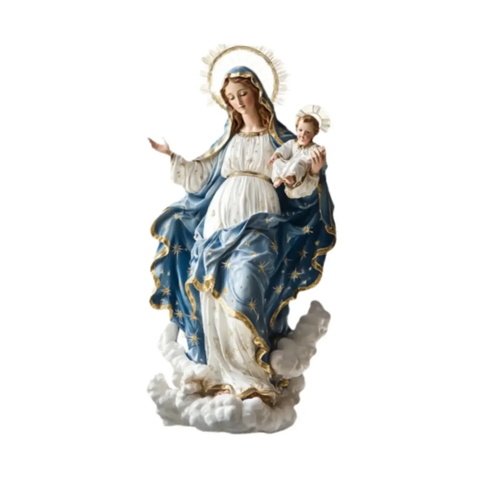 Blessed Mary Figurine Christmas Scene Decorative with Child Jesus Tabletop