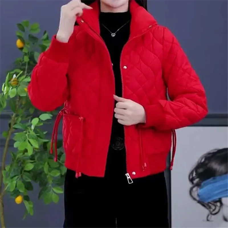 

Winter Women Stand Collar Parkas Korean Long Sleeve Down Jacket Ladies Thick Warm Cotton-Padded Coat Short Slim Outerwear G3035