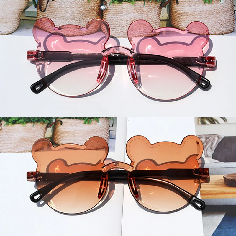 Children Cute Cartoon Bear Shape Sunglasses Boy Girls Summer Anti-UV UV400 Rimless Sun Glasses Kids Outdoor Sun Glasses children sunglasses,kids sunglasses