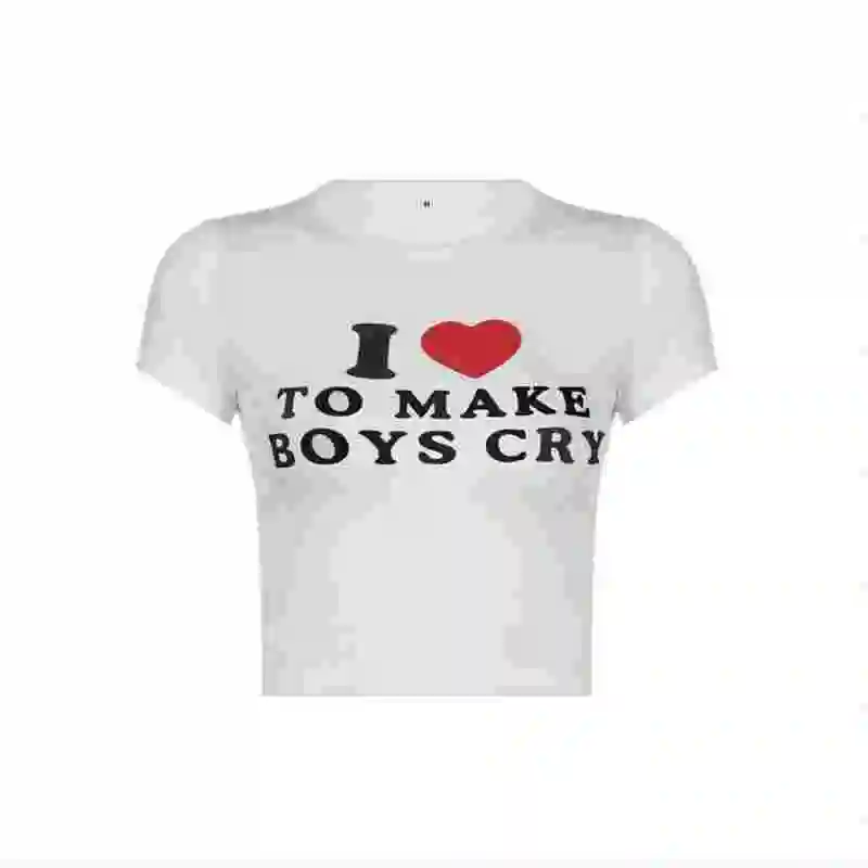 Letnia damska Y2K seksowna dopasowana koszulka z krótkim rękawem i okrągłym dekoltem krótki top estetyczny list krótki T-Shirt z nadrukiem fajna Street841_voghion.com