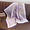 New Purple Luxury Floral Print Silk Square Scarf Women Soft Satin Hairband Hands Bag Ribbons Foulard Neckerchief Headband Hijab 2