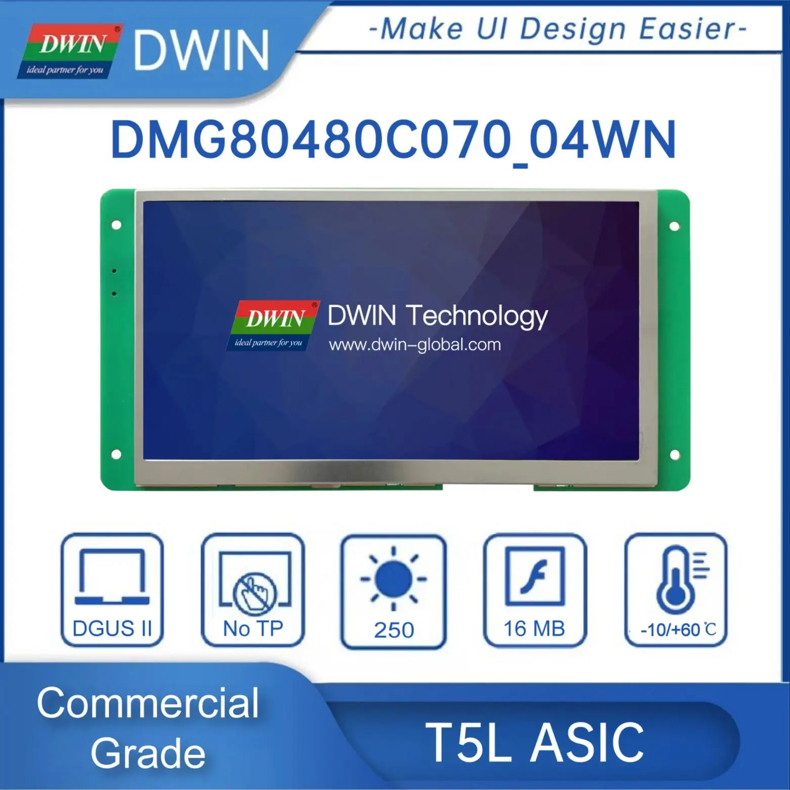 DWIN LCD ,  ġ г ũ, Ʈ UART TFT ÷ DMG80480C070-04W, 800*480 RS232/TTL HMI, 7 ġ