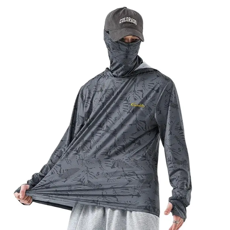 New GAMAKATSU Fishing Jacket Men Summer Thin Ice Silk Long Sleeve Pullover Sport Sunscreen Hooded Quick Dry Fishing T-shirt fishing shirt