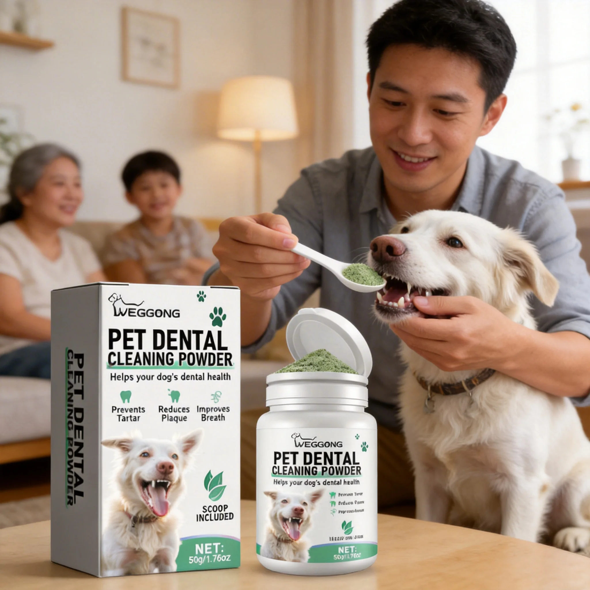 YEGBONG Pet Dental Cleaning Powder for Dogs Cats Daily Dental Care Gently Cleans Teeth Dirt Tartar Stains Freshens Oral Breath 2