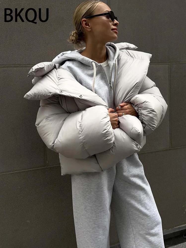 BKQU Thick Warm Puffer Bubble Jacket Coats Women 2024 Autumn