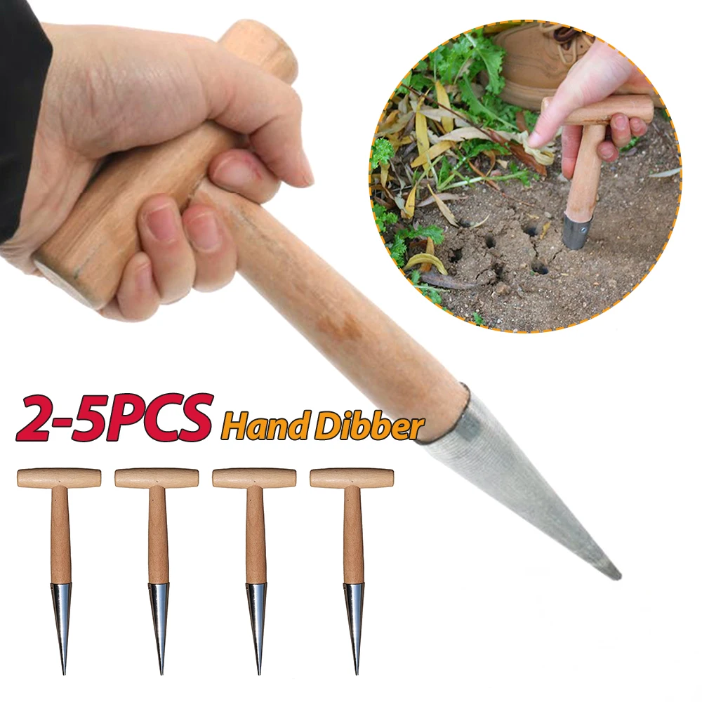 2-5PCS Hand Dibber Stainless Steel Sow Dibbler With Wood Handle For Sowing Seeds Transplanting Plants Planting Bulbs Digging