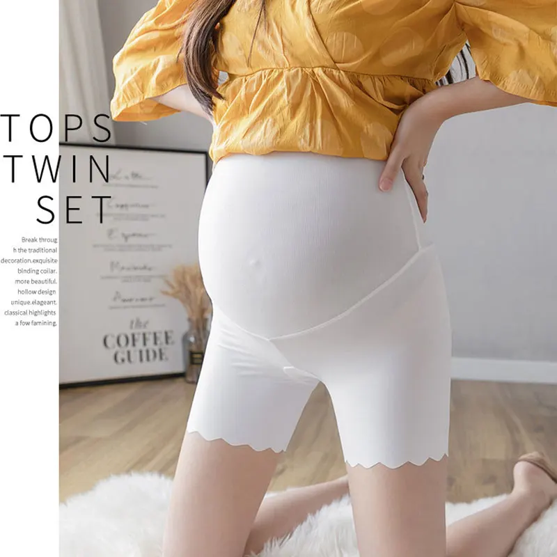Maternity Panties High Waist Anti-slip Tummy Control Pregnant Women's Leggings With Lace Solid Color Panties Ice Silk Feeling 2