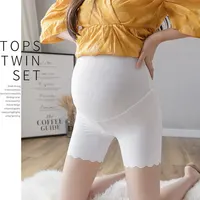 Maternity Panties High Waist Anti-slip Tummy Control Pregnant Women's Leggings With Lace Solid Color Panties Ice Silk Feeling 2