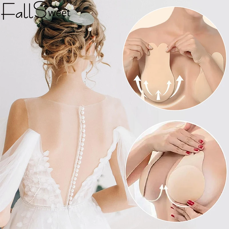 Sticky Bras (2 Pairs) – Backless Strapless Adhesive Bra, Invisible Push Up  Lift For Backless Dresses
