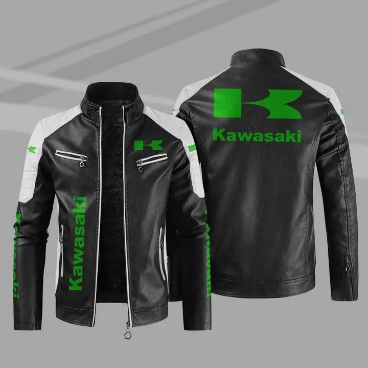 

Мужская кожаная мотоциклетная куртка с логотипом Kawasaki, модная повседневная ветрозащитная куртка европейского размера на весну и осень