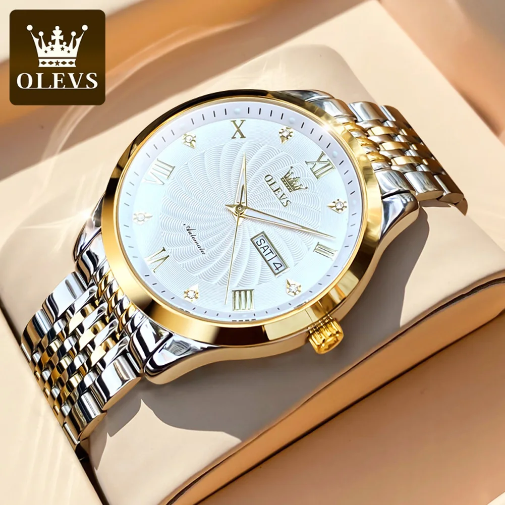 

OLEVS Men‘s Mechanical Watches Top Luxury Brand Sport Waterproof Automatic Watch For Men Stainless Steel Strap Thin Case 6630