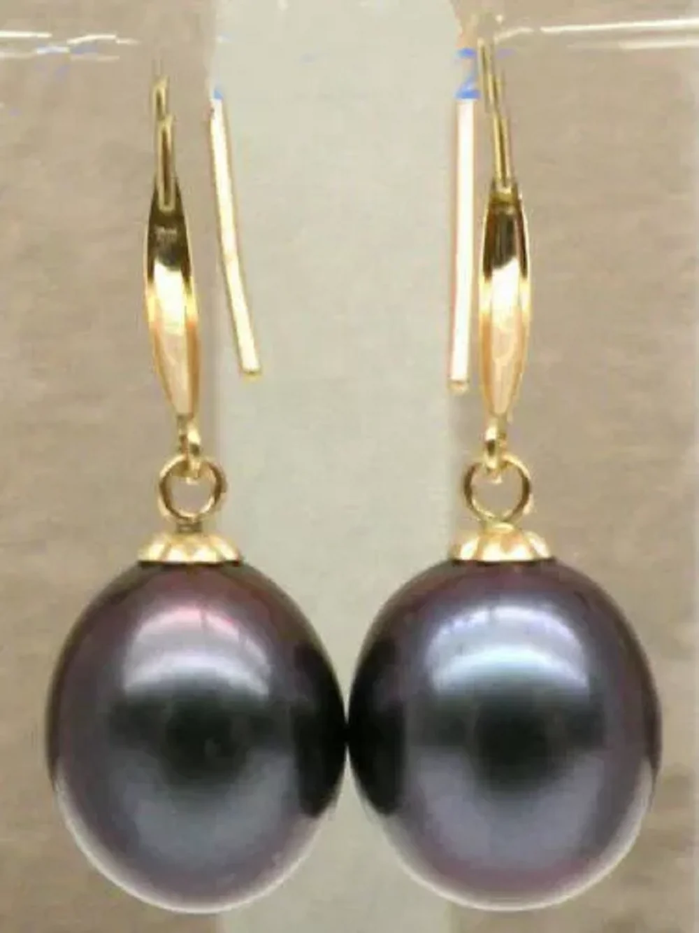 

Natural AAA 10-12mm South Sea Black Pearl Earrings 14K Gold 10-11mm 11-12mm