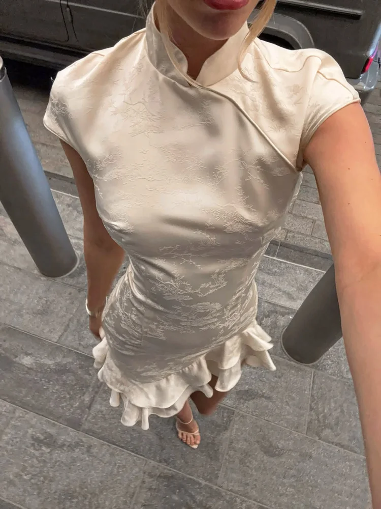 Tossy Fashion Ruffled Elegant Party Dress Women Short Sleeve Patchwork Slim Pri…