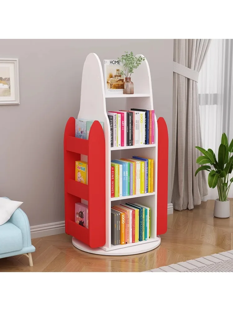 Simple small rocket rotating bookshelf children's picture book rack living room shelf