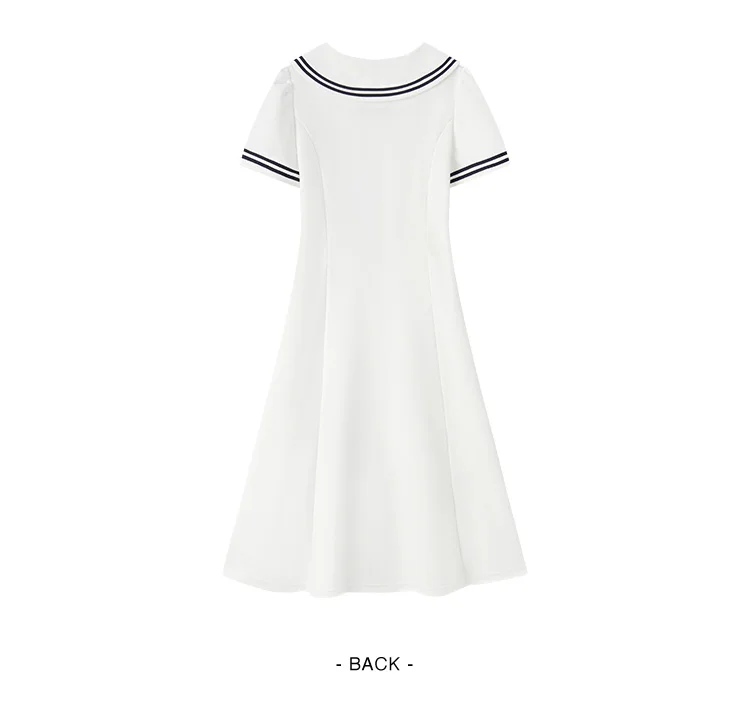 Dress Women Navy Collar With A Collegiate And Artistic Style Summer New White Moonlight Waist-Cinched Long Dress