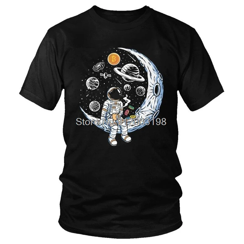 Crypto Astronaut Graphic Tee - Men's Cotton Streetwear Short Sleeve T-Shirt