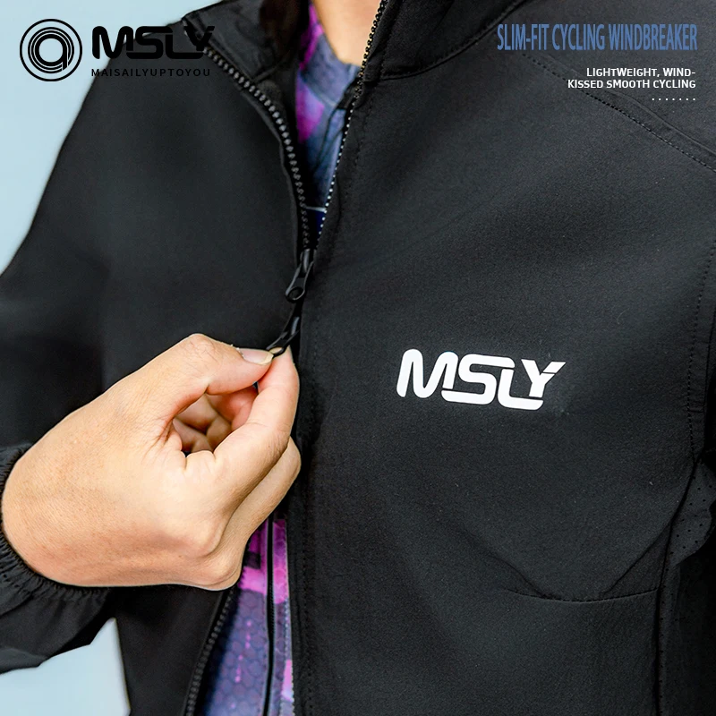 MSLY 2026 긴팔 사이클링 윈드브레이커, 방풍 및 가벼운 방수 기능을 갖춘 로드 바이크 재킷 (더블 지퍼)