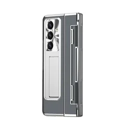 Premium Shockproof Case with Plating Flat Hinge & Tempered Film Cover For Samsung Galaxy Z Fold Series (Silver)