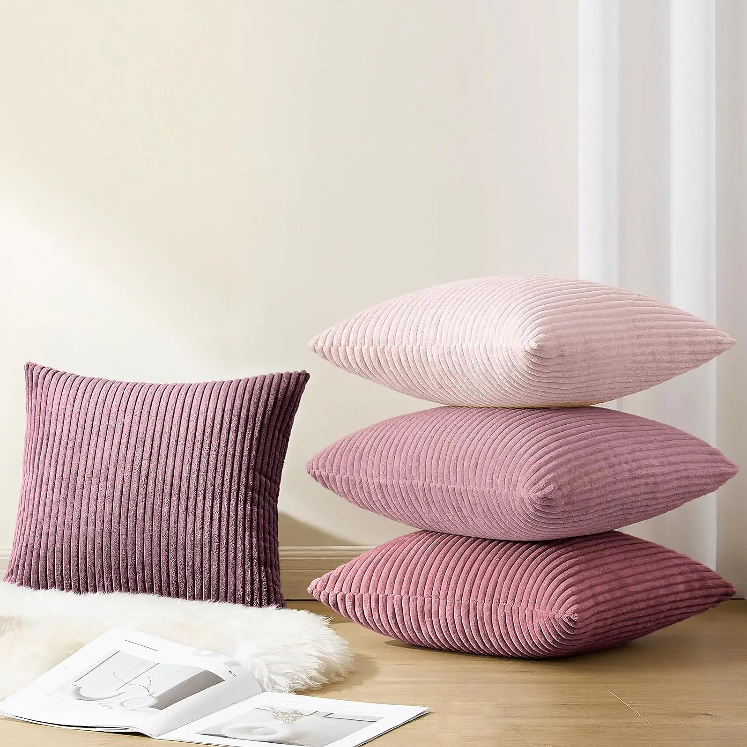 Lilac Pink Soft Corduroy Pillow Cover Image 4
