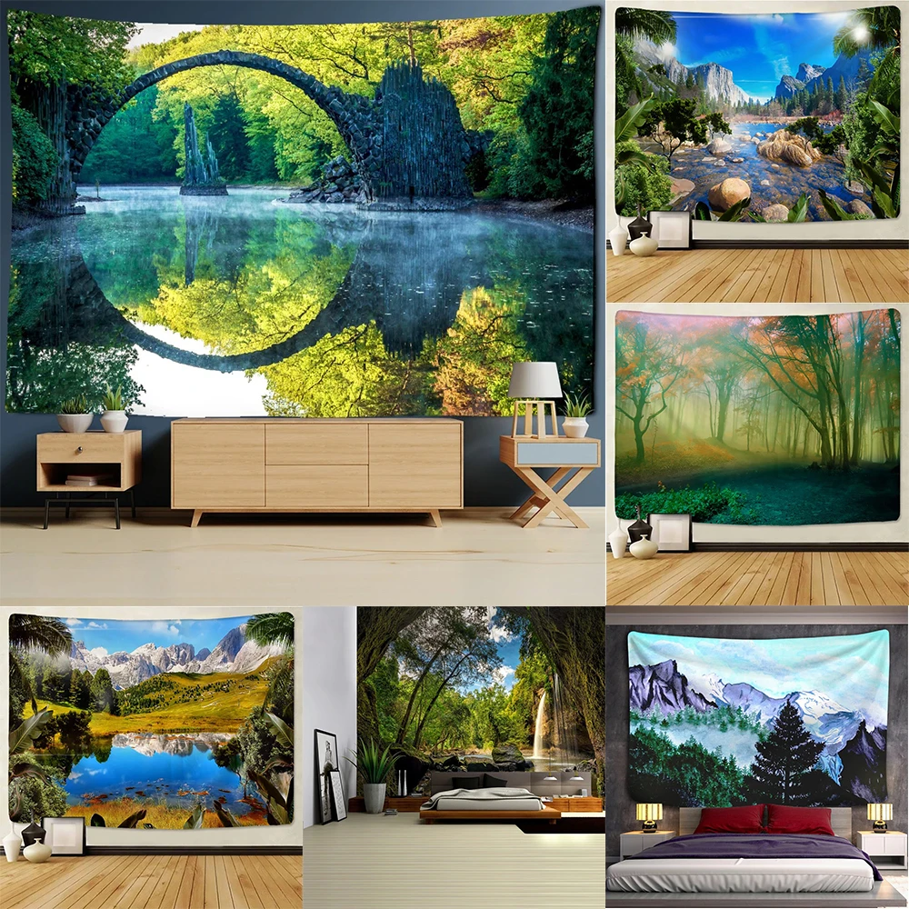 

Гобелен с рисунком природного леса, подвесная ткань в богемном стиле, мандала, украшение для дома, фоновая ткань для гостиной