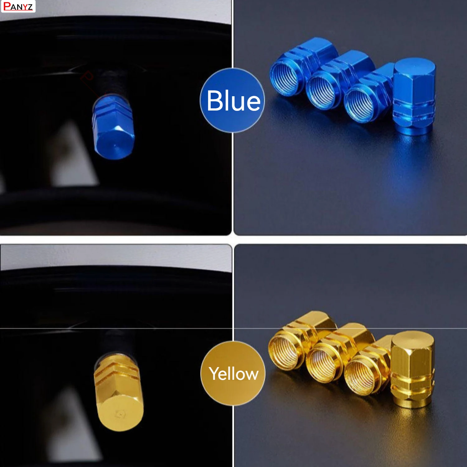 4 Pcs Aluminum Car Tire Valve Caps Hex Alloy Tyre Valve Airtight Cover Waterproof Dust For Automobiles Motorcycles Trucks Bikes
