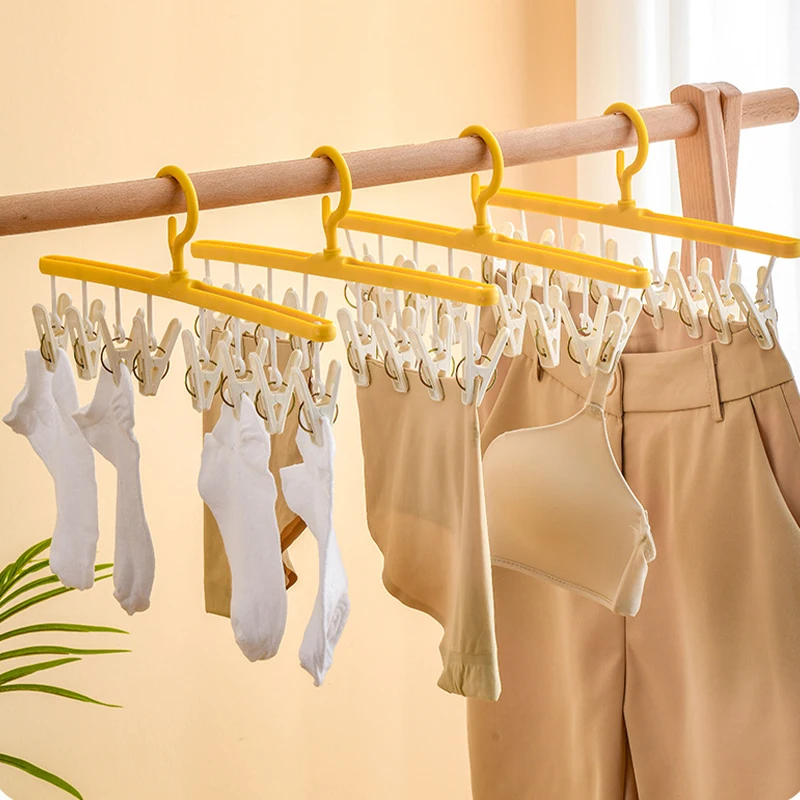 8PegsPlasticClothesDryingHangerWindproofClothingRack8Clips